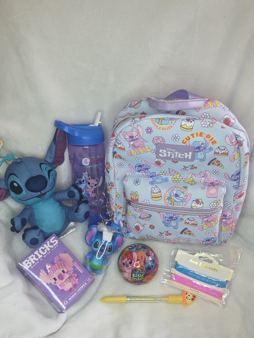 Disney Bundle! Mini Stitch Backpack Set with Plush, Squishy, Water Bottle